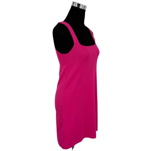 NWT Zara Hot Pink Knit Square Neck Ribbed A-Line Bodycon Barbiecore Mini Dress S - Picture 7 of 16